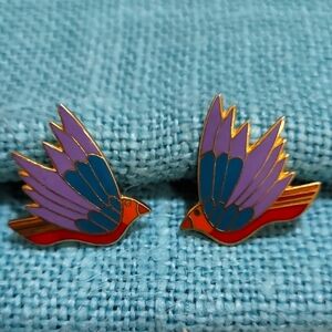 Laurel Burch Celeste Enamel Bird CLIP Earrings